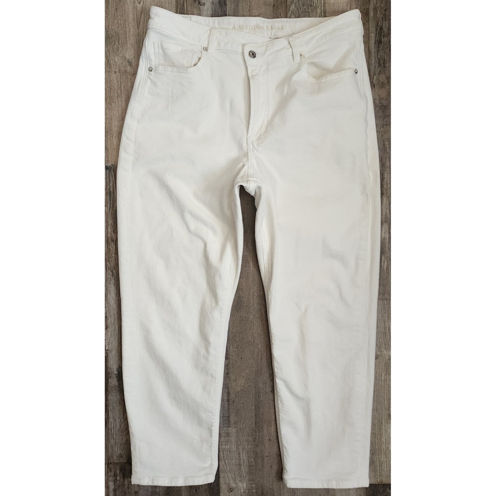 American Eagle Mom Jeans Women 16 Short White High Rise Stretch Real Good Denim